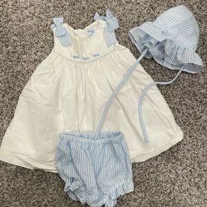Blue and White Striped Kids Dress Set
